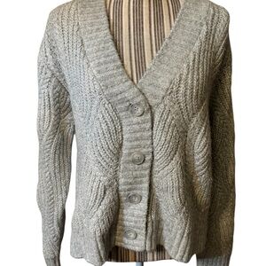 Universal Thread Cardigan Medium Silver Gray Lurex Cable Knit Button-Up Shimmery